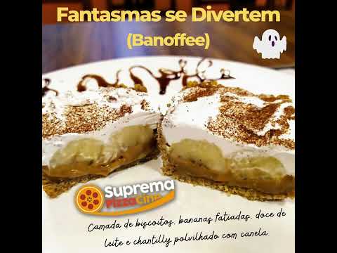 Fantasmas se Divertem (Banoffee) Camada de biscoitos, bananas fatiadas, doce de leite e chantilly